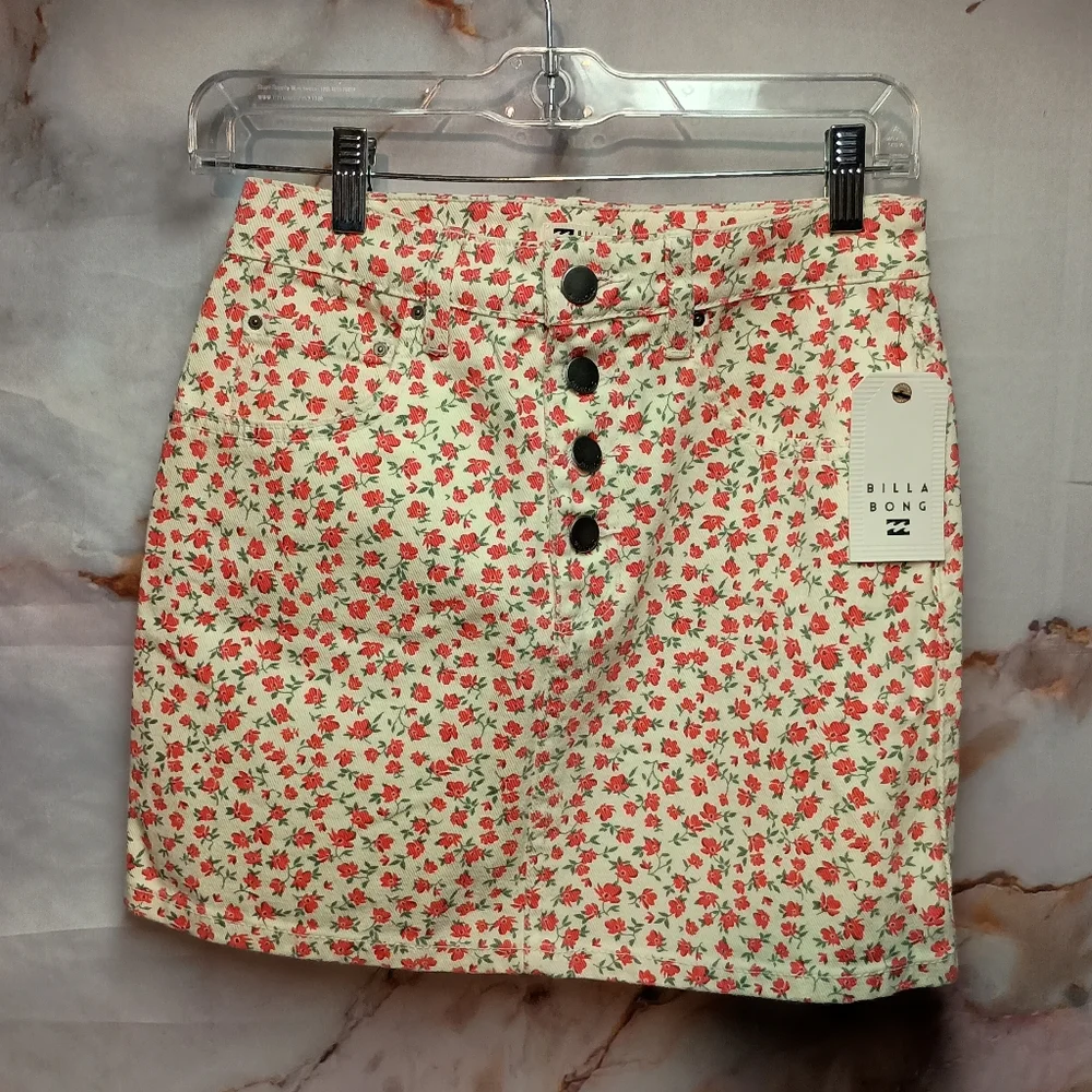 NWT Billabong Floral Denim Mini Skirt